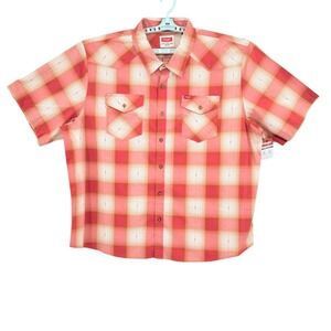 Wrangler Men's Cowboy Red/Tan Plaid Short Sleeve Button-Up Shirt Size 3XL NWT